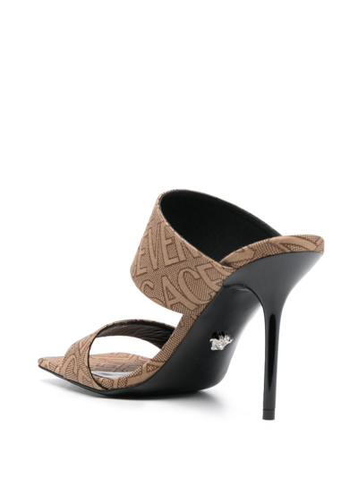 Shop Versace Allover 95mm Jacquard Mules In Brown