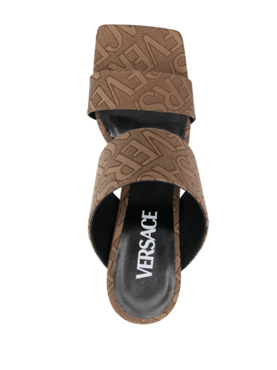 Shop Versace Allover 95mm Jacquard Mules In Brown