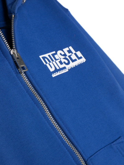 Shop Diesel Logo-print Zipped Cotton Hoodie In Blue