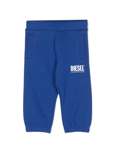 Diesel Logo-print Cotton Track Pants In Blue