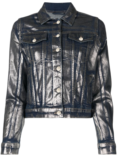 Shop Madison.maison Metallic Coated-denim Jacket In Blue