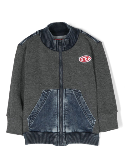 Shop Diesel Patchwork-design Zipped Sweatshirt In Grey