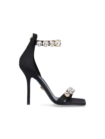 Shop Versace Crystal Sandals In Black  