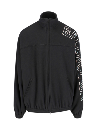 Shop Balenciaga "outline" Sweatshirt Jacket In Black  