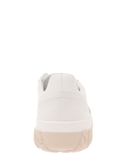 Shop Thom Browne 'field' White Low Top Sneakers With Cable Knit Sole And Tricolor Detail In Leather Man