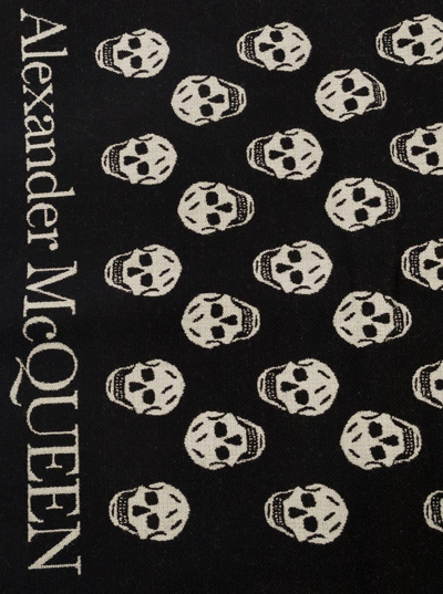 Shop Alexander Mcqueen Black Scarf With All-over Skull Motif In Wool Man