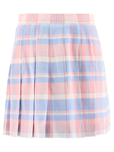 Shop Thom Browne Tartan Pleated Skirt In Pink