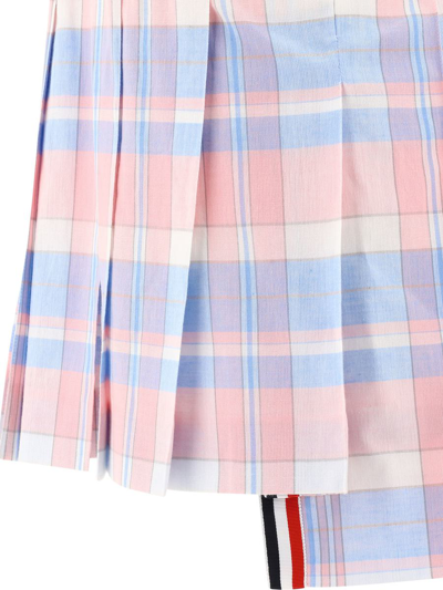 Shop Thom Browne Tartan Pleated Skirt In Pink