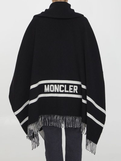 Shop Moncler Wool Cape With Logo In Black