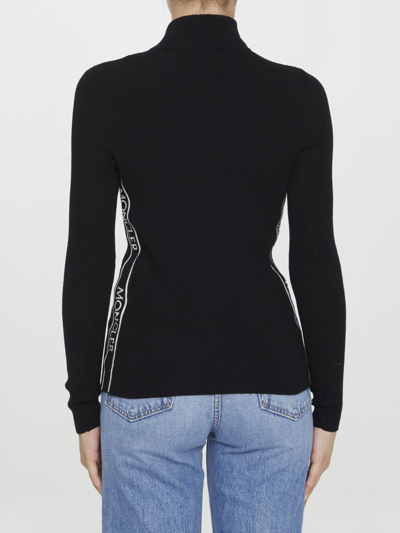Shop Moncler Wool Zip-up Polo Neck Jumper In Black
