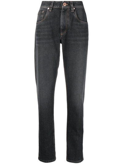 Shop Brunello Cucinelli Logo-patch Straight-leg Jeans In 灰色
