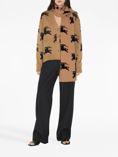 Shop Burberry Equestrian Knight-motif Jacquard Scarf In Brown