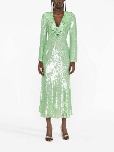 Self-portrait Sequin-embellished V-neck Midi Dress In Green