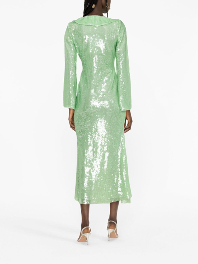 Self-portrait Sequin-embellished V-neck Midi Dress In Green