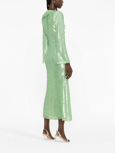 Self-portrait Sequin-embellished V-neck Midi Dress In Green