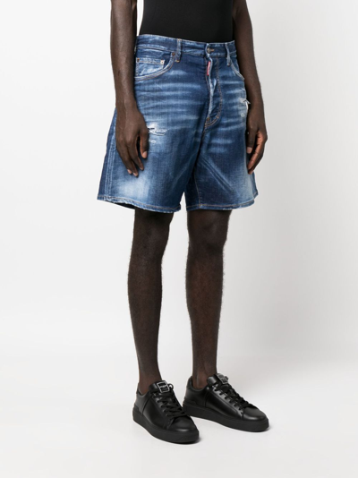 Shop Dsquared2 Wide-leg Denim Shorts In 蓝色