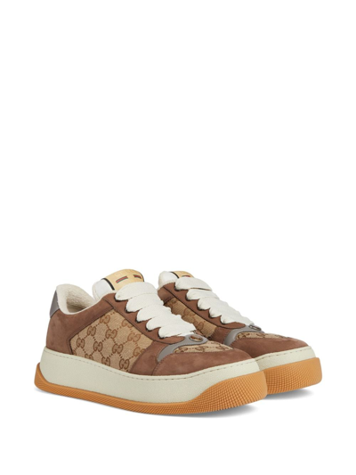 Shop Gucci Screener Panelled Sneakers In Neutrals