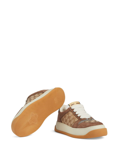 Shop Gucci Screener Panelled Sneakers In Neutrals
