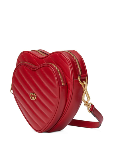 Shop Gucci Mini Interlocking G Heart Shoulder Bag In Red