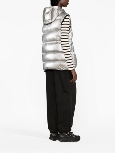 Shop Moncler Hera Hooded Down Gilet In Silver