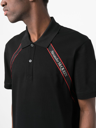 Shop Alexander Mcqueen Logo-tape Cotton Polo Shirt In Black