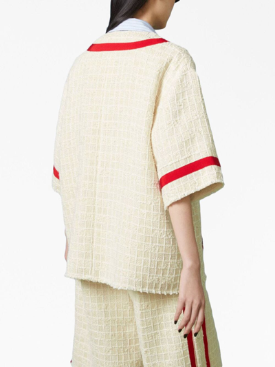 Gucci Interlocking G Textured Tweed V-neck Jacket In Neutrals