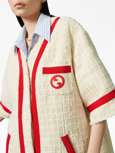 Gucci Interlocking G Textured Tweed V-neck Jacket In Neutrals