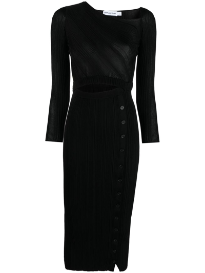 Shop Self-portrait Cut-out Detail Ribbed-knit Midi Dress In Black