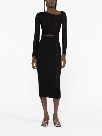Self-portrait Textured Knit Midi Dress With Wrap Bodice In Black