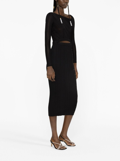 Self-portrait Textured Knit Midi Dress With Wrap Bodice In Black