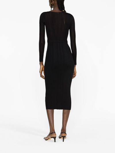 Self-portrait Textured Knit Midi Dress With Wrap Bodice In Black