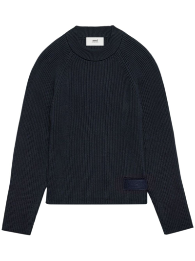 Shop Ami Alexandre Mattiussi Logo-patch Knitted Jumper In Blue