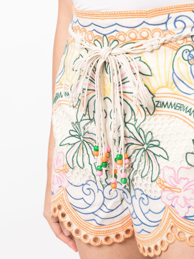 Shop Zimmermann Ginger Tropical Linen Shorts In Multicolour