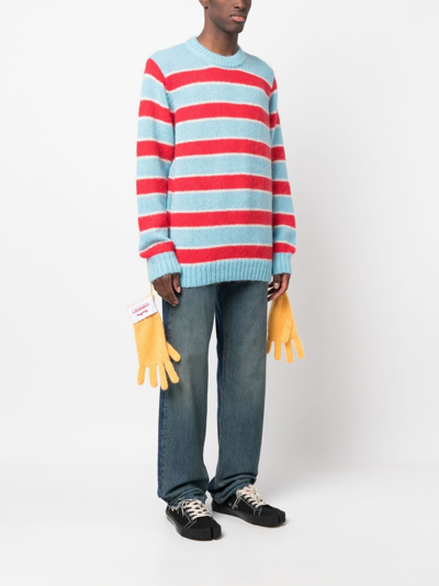 Shop Charles Jeffrey Loverboy Glove-sleeves Waffle-knit Striped Jumper In Blue