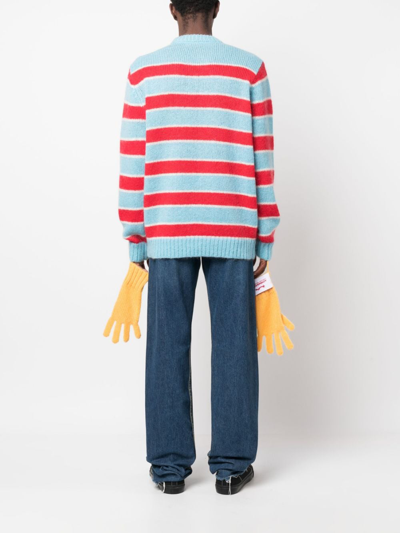 Shop Charles Jeffrey Loverboy Glove-sleeves Waffle-knit Striped Jumper In Blue