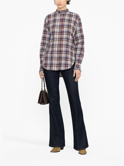 Shop Marant Etoile Ruffle-trim Checked Shirt In Blue