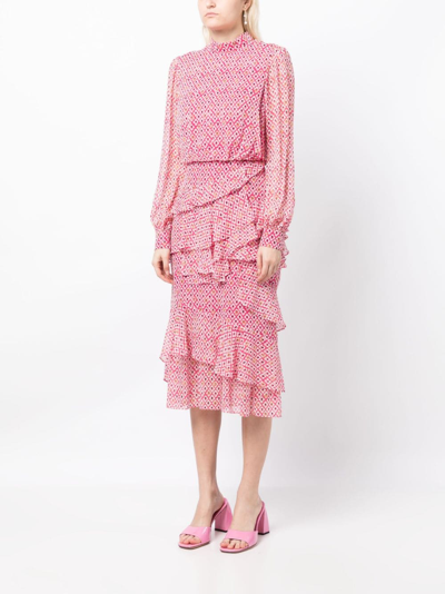 Shop Saloni Isa Monogram-print Midi Dress In Pink
