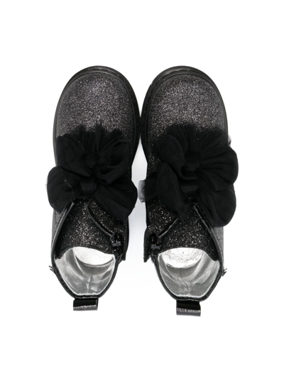 Shop Monnalisa Bow-detail Glittered Ankle Boots In Black