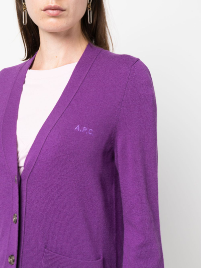 Shop Apc Louisa Wool Cardigan In Purple