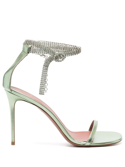 Shop Amina Muaddi Green Giorgia 95 Crystal Sandals