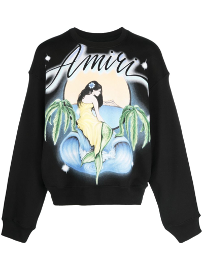 Shop Amiri Sweatshirt Mit Meerjungfrauen-print In Black