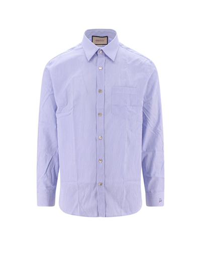 Shop Gucci Pinstriped Buttoned Shirt In Blue