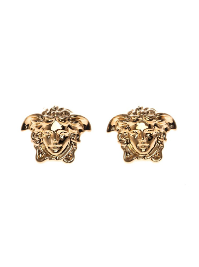 Shop Versace Medusa Head Logo Engraved Earrings In Gold