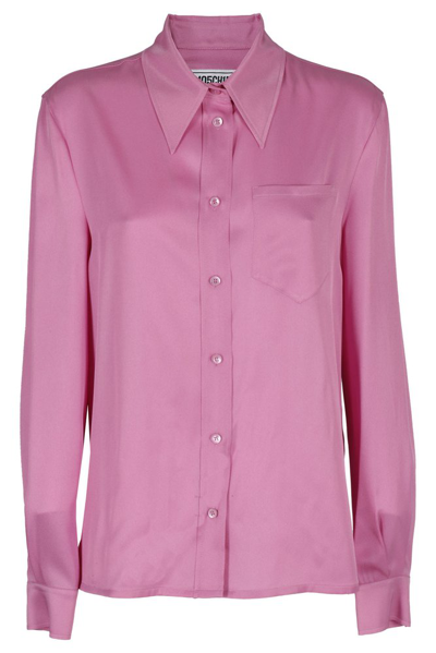 Shop Moschino Poet Sleeved Satin Shirt In Pink