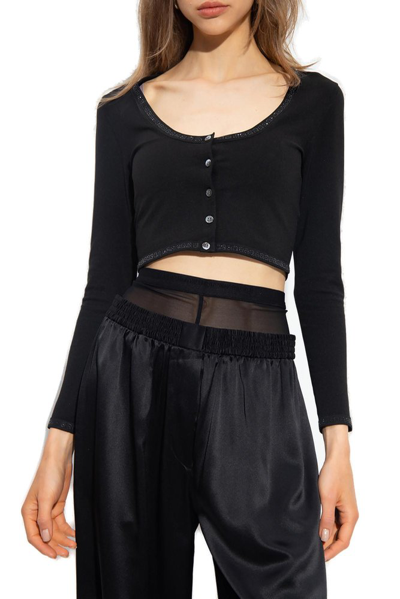Shop Alexander Wang Ribbed Cropped Top In Black