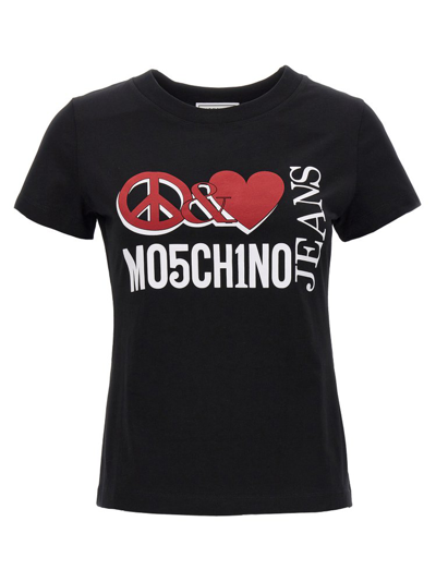 Shop Moschino Jeans Logo Printed Crewneck T In Black