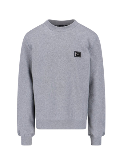 Shop Dolce & Gabbana Logo Plaque Crewneck Sweatshirt In Grey