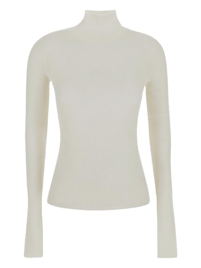 Shop Bottega Veneta Ribbed High Neck Sweater In White