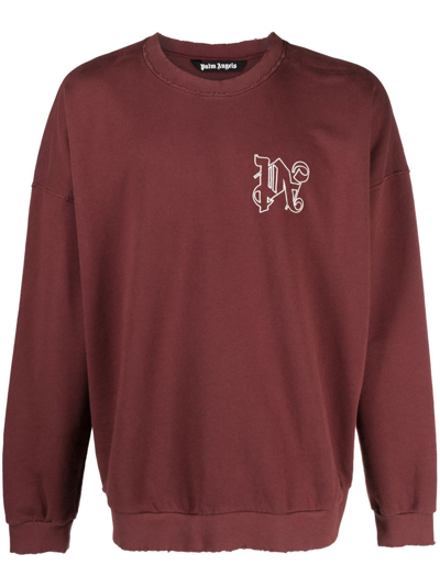 Shop Palm Angels Pa Monogram-embroidered Cotton Sweatshirt In Red