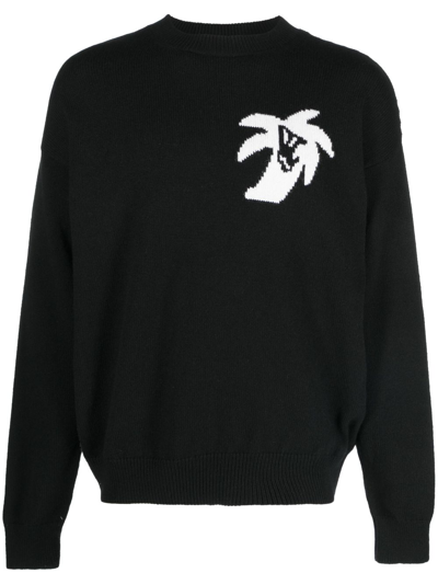 Shop Palm Angels Hunter Intarsia-logo Jumper In Black